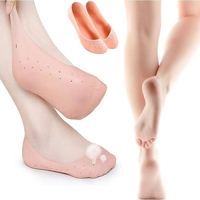 Silicone Insole Moisturizing Socks Heels Protector Anti Crack Foot Spa Socks Gel Shoes Insoles (1 Pair (21.5 cm + 9.5 cm), Silicone)
