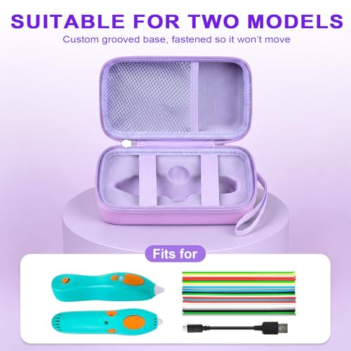 Image of ANKHOH Case for 3Doodler Start+ Essentials for 3D Set+8 Colors 72Pcs Pen Refills Packs, Storage Organizer for Printing Filament Refill and Charger (Light Purple, Case+72Pcs Pen Refills Packs)