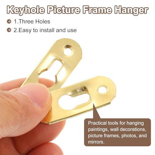 Image of uxcell 40Pcs Keyhole Picture Frame Hangers, 37x14mm Heavy Duty Metal Keyhole Hangers Plates Metal Hanging Brackets with Screws for Mirrors, Pictures, and Photo Frames, Gold