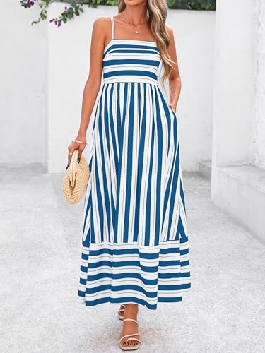 Image of PRETTYGARDEN Women Summer Maxi Dresses 2026 Spaghetti Strap Boho Floral Striped Wedding Guest Beach Vacation Flowy Long Dress
