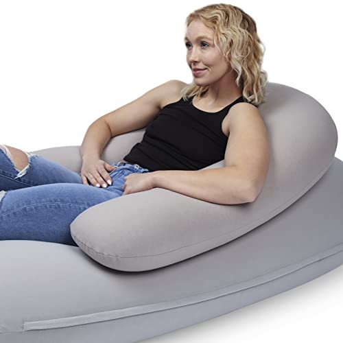 MOONPOD Crescent Backrest for Bean Bag Chair for The Family - Zero-Gravity Ergonomic Pillow for Neck & Back Support w/Micro-Bead Filling (Gray)