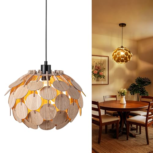 Vintage Wood Pendant Light Fixtures, Modern Farmhouse Walnut Dining Room