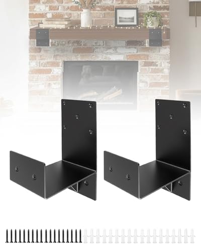 Heavy Duty Fireplace Wall Bracket, U-Shaped Steel Beam Support for Floating Mantel Shelf, Black Carbon Steel Mounting Brackets (2 Pack)