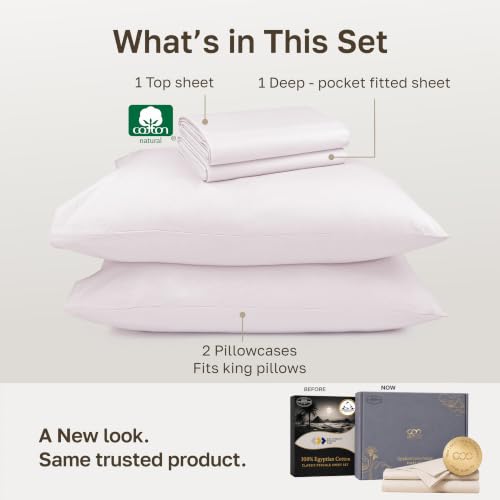 Image of California Design Den 100% Egyptian Cotton Percale Sheets King, Soft Rose | Certified & Backed by GH Seal, Light, Airy & Crisp Percale for Hot Sleepers, 16 inch Deep Pocket, All-Around Elastic, 4pc Set