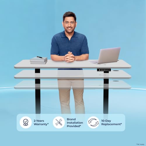 Image of The Sleep Company AeroPro Electric Height Adjustable Desk | Ergonomic WFH Table | 4 Memory Presets | Wireless Charging | 2 Yr Warranty | 1200x600 Top | Free Installation | White & Black