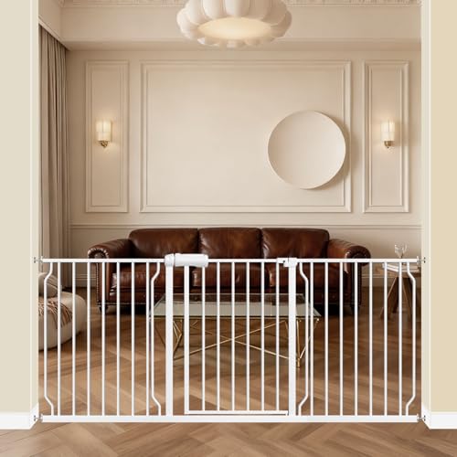 ALLAIBB Extra Wide Pressure Mount Baby Gate Auto Close White Metal Child Dog Pet Safety Gates with Walk Through for Stairs,Doorways,Kitchen and Living Room(66.93-71.65"/170-182cm)