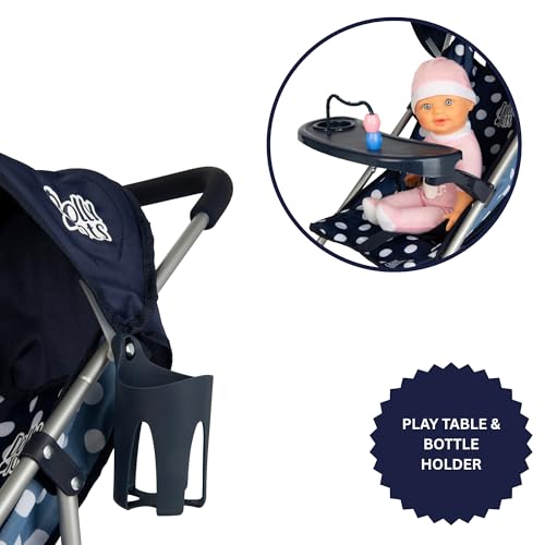 Dolly Tots Marineblauer Spielzeit-Puppenbuggy | Kinder-Puppenwagen mit abnehmbarem Spieltisch | Puppen-Stroller Spielzeug mit Schirm-Faltmechanismus | Rollenspiel-Puppenbuggy für Kinder | Ab 3 Jahren – Bild 7