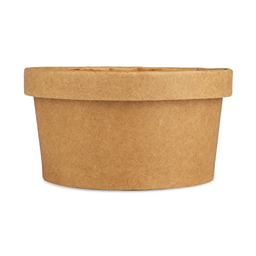 Image of ekysa basics Disposable Craft Paper Food Container with Lid - 350 ml, Thick-Walled, Leak-Resistant, Eco-Friendly Bowl /Tub, Brown, Pack of 15