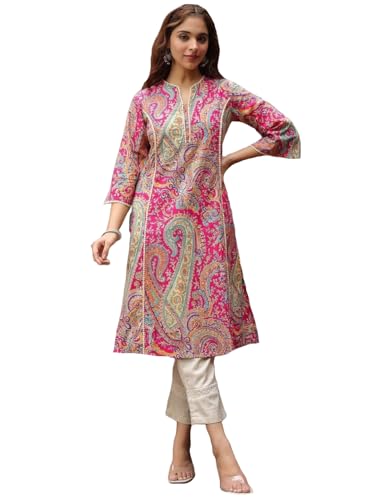 Image of GoSriKi Women's Straight Kalamkari Printed Rayon Kurta, Kurtis for Women, Kurtis for Women Cotton
