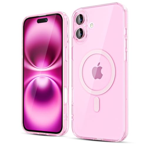 LoeoeL for iPhone 16 Plus Case Clear Mag Safe, Magnetic Transparent TPU Silicone Compatible with Magsafe Phone Case for Women, Slim Thin Glossy Non-Yellowing Bright Hard Plastic, Light Pink