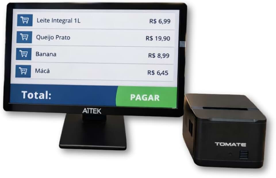 Kit Computador All-in-One Touchscreen 15.6" Full HD 8GB 128GB Wi-Fi + Impressora Térmica 80mm com Corte Automático para Automação Comercial Loja Restaurante Mercado