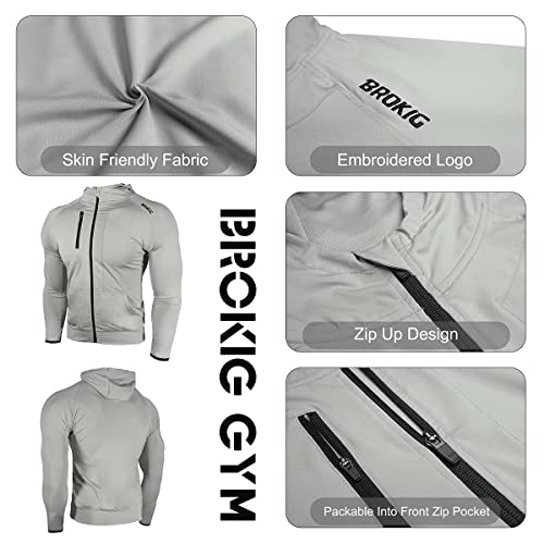 BROKIG Mens Zip Hoodies, Lightweight Sweatshirts Gym Running Jumper Jackets with Pockets - Image 6