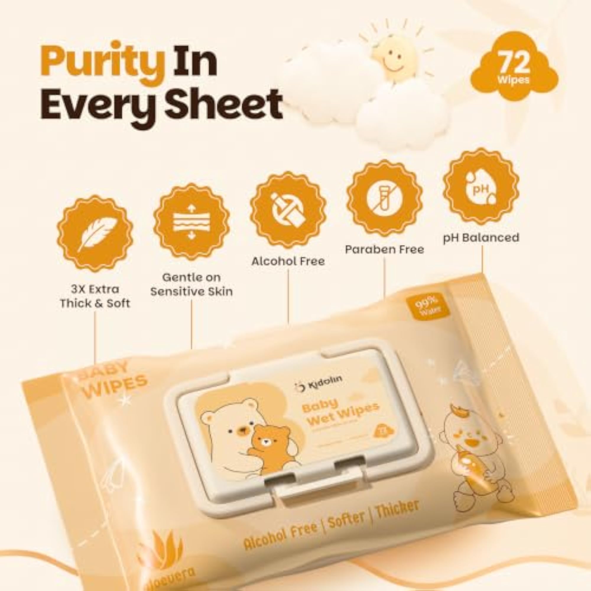 Wipes Wet for Baby, 99% Water-Based, Aloe Vera & Vitamin E