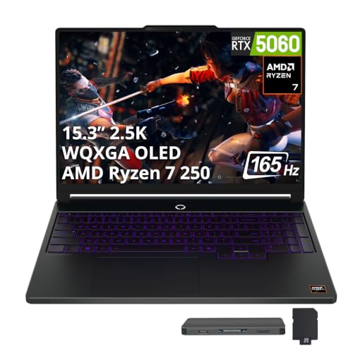 Image of Lenovo Legion 5 15.3 inch WQXGA 165Hz Gaming Laptop, AMD Ryzen 7 250, NVIDIA GeForce RTX 5060 8GB GDDR7, 64GB DDR5, 5TB Storage(4TB SSD+1TB Docking Station Set), Backlit Keyboard, Wi-Fi 7, Win 11, Black