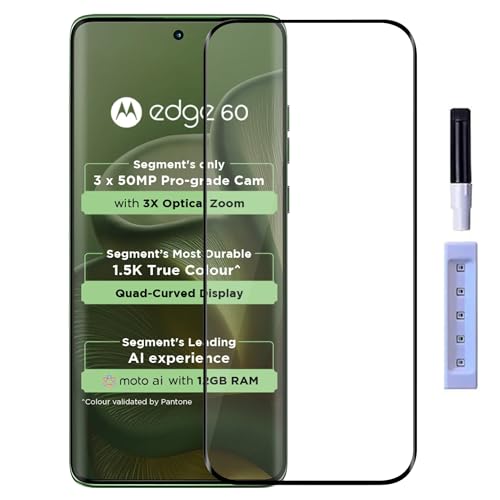 Image of amazon basics Advanced HD+ UV Tempered Glass Screen Protector for Moto Edge 60 /60 Pro 5G Full Adhesive UV Curved Screen Guard, Case Friendly with Installation kit & Guide Clear