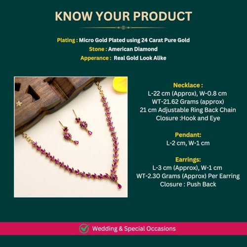 Image of Sasitrends Micro Gold Plated American Diamond Ruby stone Studded Jewellery Set
