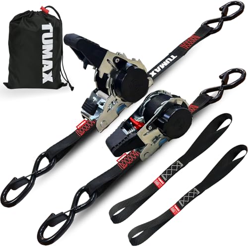 TUMAX Retractable Ratchet Straps 2-Pack, 1" x10ft 1500lbs Cargo Tie Downs