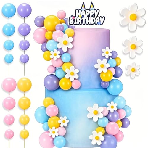 Loyalesa 62 Pcs Pastel Cake Decorations: Doggy Cake Toppers, Balls, Flowers & Ear Topper for Birthday, Gender Reveal, Wedding & More