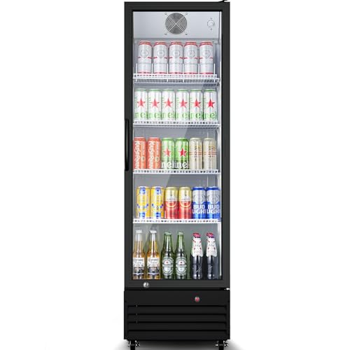 BODEGACOOLER Glass Door Commercial Drink Refrigerator,12.5 Cu.Ft Display Merchandiser Refrigerator,Upright Commercial Beverage Display Drink Cooler with Soft LED Light,Adjustable Shelves,Black