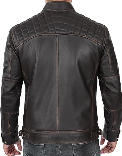 Blingsoul Leather Jacket Men - Quilted Cafe Racer Leather Jackets For Men4