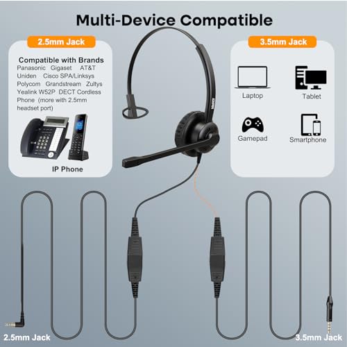 Casque écouteur centre d'appel micro antibruit MAIRDI jack 2,5 mm Grandstream Polycom