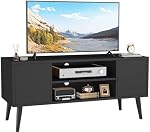 HOMEFORT Retro TV Stand, Mid-Century TV Console Table, Fits up to 55-inch Television, Modern Entertainment Cabinet with Storage and Shelves Cabinet for Living Room, Office, Bedroom (Black)