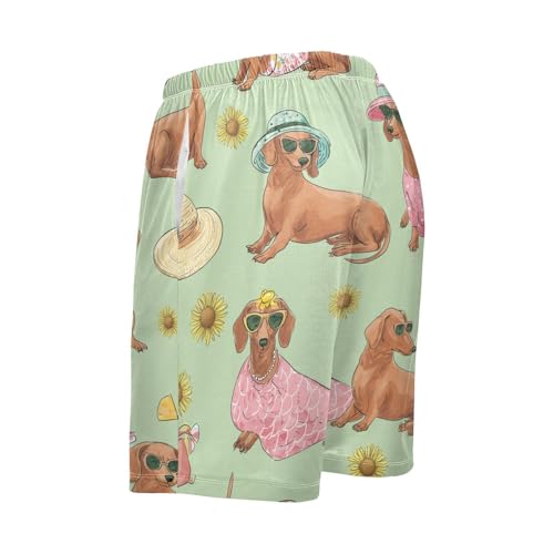 Dachshund Sunflowers Pajama Bottom Shorts for Men Soft Casual Sleep Lounge Shorts with Pockets S-XXL3