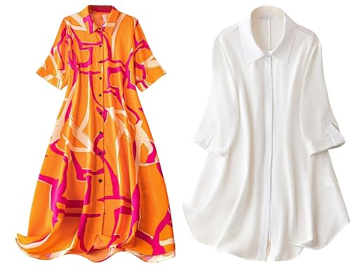Image of Leriya Fashion Dresses for Women Western| Women's Solid Long Shirt for Women | Casual Button Down Tunic Top | Collared 3 /4 Roll-Up Sleeve Loose Fit Office Wear Shirt | Longline Western Top Or Dress
