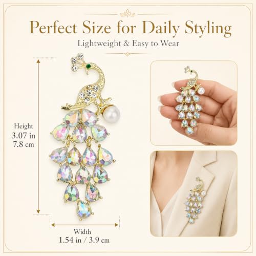 Image of Brooch Pin for Women Rhinestone Peacock Crystal Delicate Animal Brooch Lapel Pins Girls Fashion Jewelry Gift for Christmas Brooch Birthday Jewelry Gift