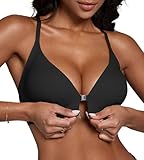 DEANGELMON BH Vorderverschluss Damen ohne Bügel Sexy Tiefer Ausschnitt Racerback T Shirt BH Nahtloser Bralettes Bra(Schwarz M)