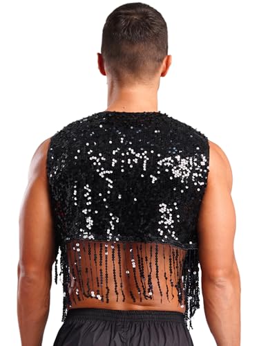 Men's Cowboy Vest Sequins Western Crop Tank Top Jackets Open Front Fringe Waistcoat Cardigan2