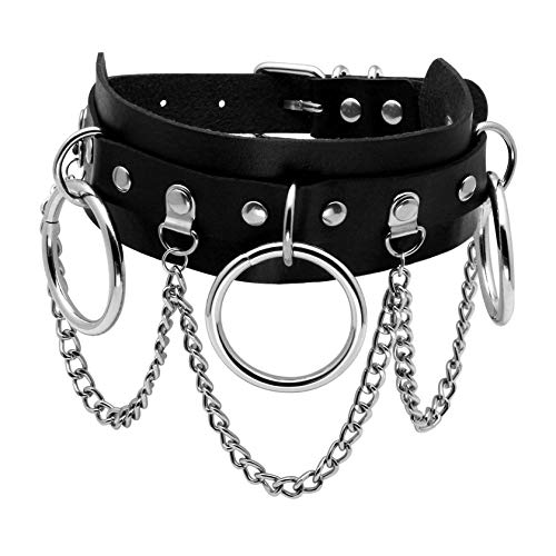 JJ Dreams Gothic Black O Ring Choker PU Cuir Vintage Punk Collier Collier Réglable