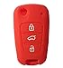 KEMANI Lots 2pcs Silicone Cover Skin Jacket Holder Chain Bag Key Fob Case Compatible with Flip Kia Sportage Optima Soul 3 Button Smart Remote Key (Black +Red)