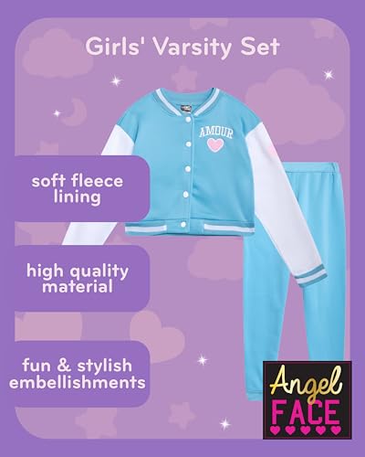 Image of Angel Face Girls Sweatpants Set - 2 Piece Soft Fleece Varsity Jacket and Sweatpants for Girls Sweatsuit Activewear Set