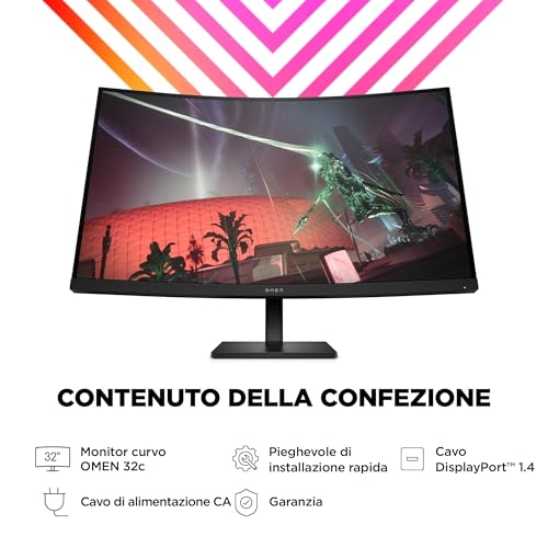 OMEN 32c, Monitor Curvo da 32 pollici, Pannello VA 16:9 2K QHD 165Hz, 1 ms, DisplayHDR 400, Antiriflesso, 400 nits, AMD FreeSync, VESA 100x100 mm, HDMI 2.0, Displayport, USB-C, USB-A, Nero - Monitor - Immagine 8