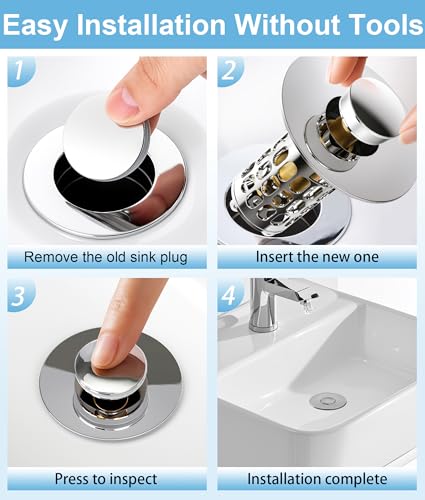 Image of QYHNYJF Upgraded Bathroom Sink Stopper - Universal Pop-Up Drain Plug with Anti-Clog Hair Catcher, Durable Stainless Steel & Silicone Seal, Fits Standard 1.1-1.5 Inch Sink Drains, Silver