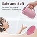 mandoo Baby Bath Rinse Cup - Food Grade Silicone - Shampoo & Body Washing Rinser Cup for Kids with Easy Grip Handle to Rinse Baby Shampoo and Soap - Baby Essentials (Pink+Brush)