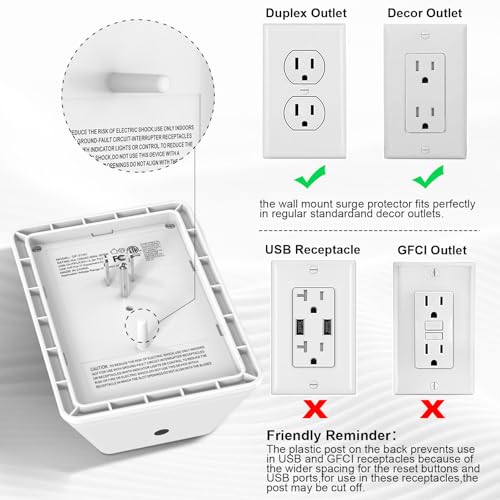 Multi Plug Outlet Surge Protector - Lvetek 3-Sided Power Strip with 5 Outlet Extender and 4 USB Ports(2 USB-C) and Night Light, USB Wall Charger for Home, Office, Travel, ETL Listed, White