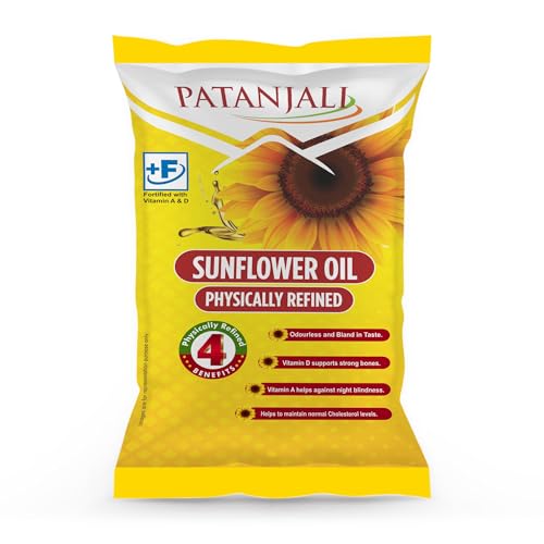 Image of Patanjali Fortified Sunflower Oil 750gm /770gm, Cold Pressed Cooking oil suitable for Cooking & Frying, Nutrient-Rich & Cholesterol Free Cooking Oil for Everyday Use
