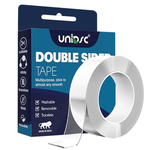 Image of UNIDSC Heavy Duty Double Sided Tape 3 Meter, Strong Adhesive Mounting Tape, Waterproof, Removable, Reusable, Wall Hanging, Multi Surface Use (1 PACK)