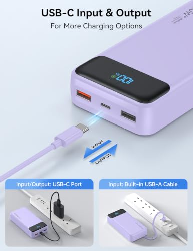 Nusyddy Portable Charger 20000mAh with 4 Built-in Cables & 6 Outputs Purp. - image 6