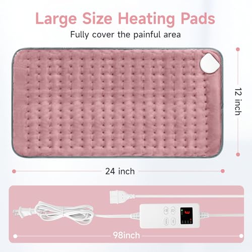 Image of Heating Pad for Period Cramps, Heating Pads for Back Pain Relief, Heat Pad with 4 Timer & 6 Heat Temperature & Auto Shut Off, 12 inch x 24 inch Heating Pad for Women Mom Birthday Christmas Gift