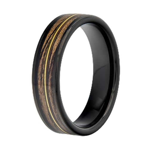 Bague en bois avec corde de guitare en acier inoxydable pour homme et femme