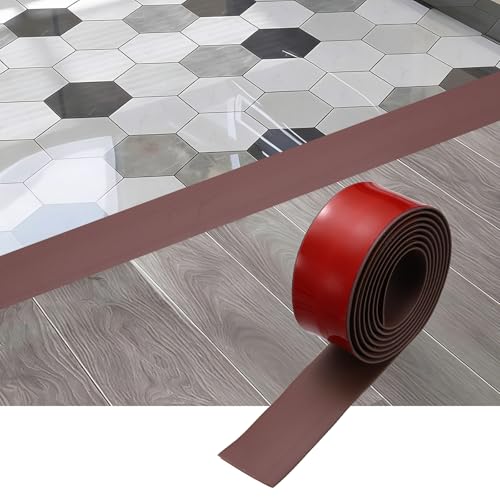sourcing map Tira de transición de suelo, 6.5 pies x 1.97 x 0.15 pulgadas, tiras autoadhesivas para cubierta de suelo, borde laminado, para transición de alfombras, color café oscuro