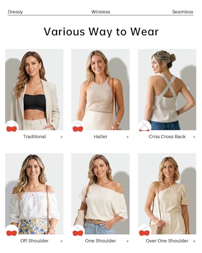 Image of Strapless Bra for Women Bandeau Bras Seamless Wireless Padded Bandeau Top Non-Slip Tube Top