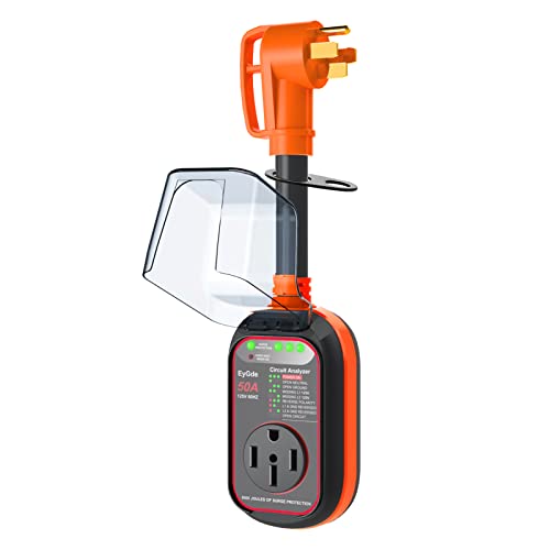 EyGde RV Surge Protector 50 Amp - UL Certified - Upgraded 6000 Joules RV Circuit Analyzer with Waterproof Cover, 50amp Surge Protector Power Voltage Protection Guard Camper Travel Trailers