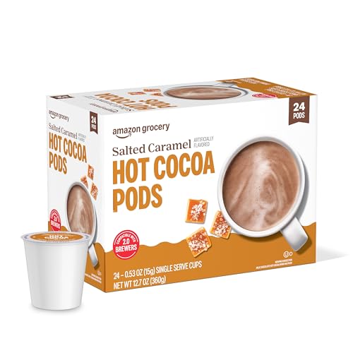 Amazon Brand - Happy Belly Hot Cocoa Pods Compatible with 2.0 K-Cup Brewers, Salted Caramel Flavored, 24 Count