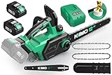 KIMO Brushless Electric Chainsaw 12 Inch Cordless with 2 X 4.0Ah Battery & Fast Charger, 54.5 FT/S Powerful Cutting, Security Lock，Auto Oiler Battery Powered Chainsaw for Wood Cutting & Tree Trimming