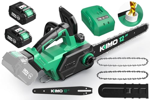 Image of KIMO Brushless Electric Chainsaw Cordless, 4.0Ah Battery & Fast Charger, Handheld Chain Saw with Auto Oiler, Battery Powered Chainsaw Electric for Tree Trimming, 54.5 FT /S Cutting Speed, 12 inch