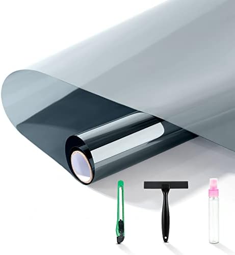 FuFin One-Way Window Privacy Film with Free Installation Tools,Premium PET Material,Heat Control 99% UV Blocking and Privacy Protection Window Film.Window Tint for Home Office (Silver 17.5″×78.7″)